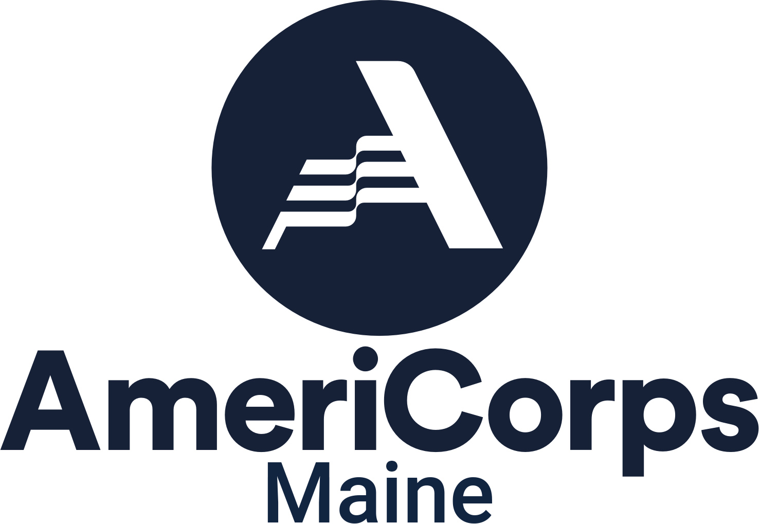 navy blue stylized A and text AmeriCorps Maine