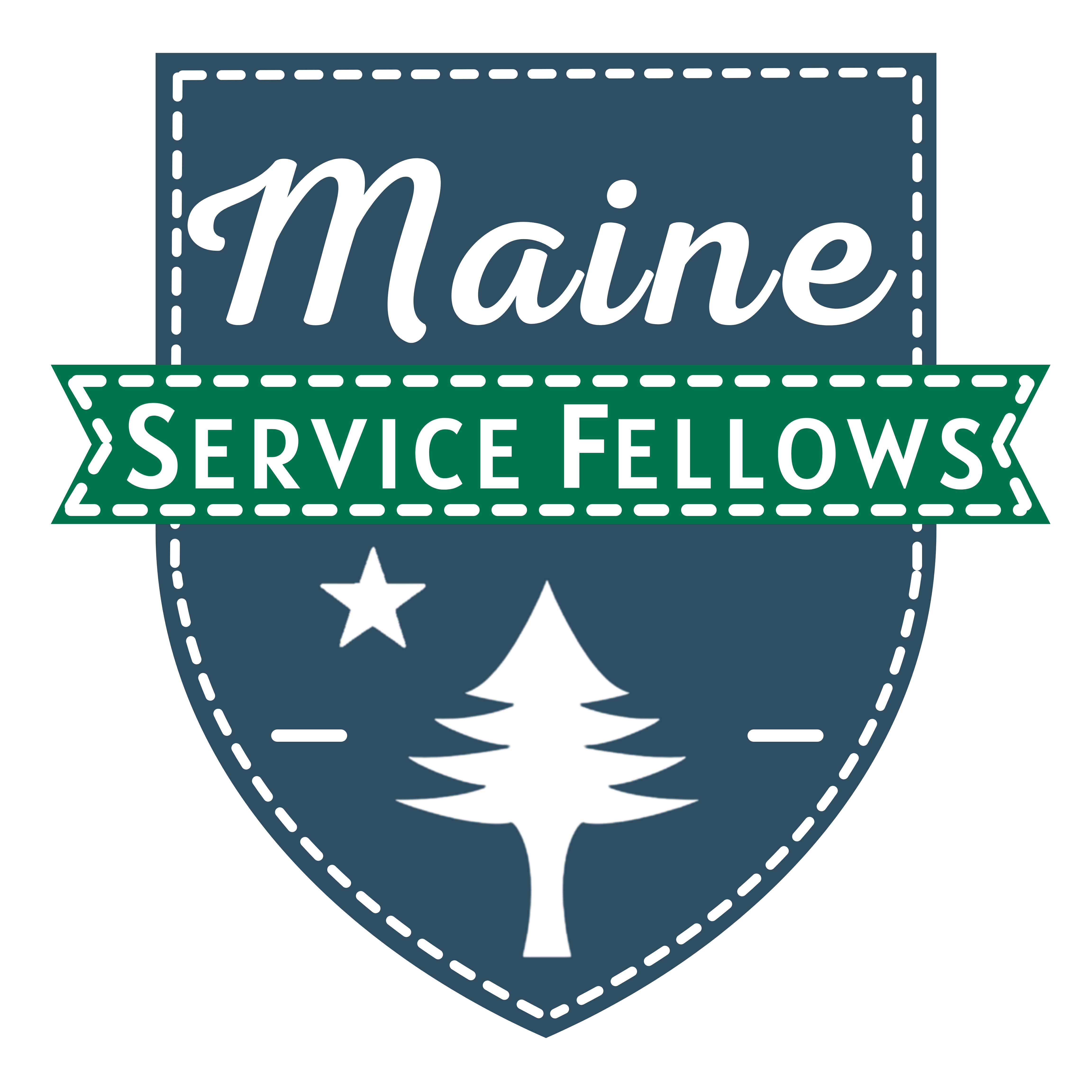 Shield shape with star at top and words Maine Service Fellows