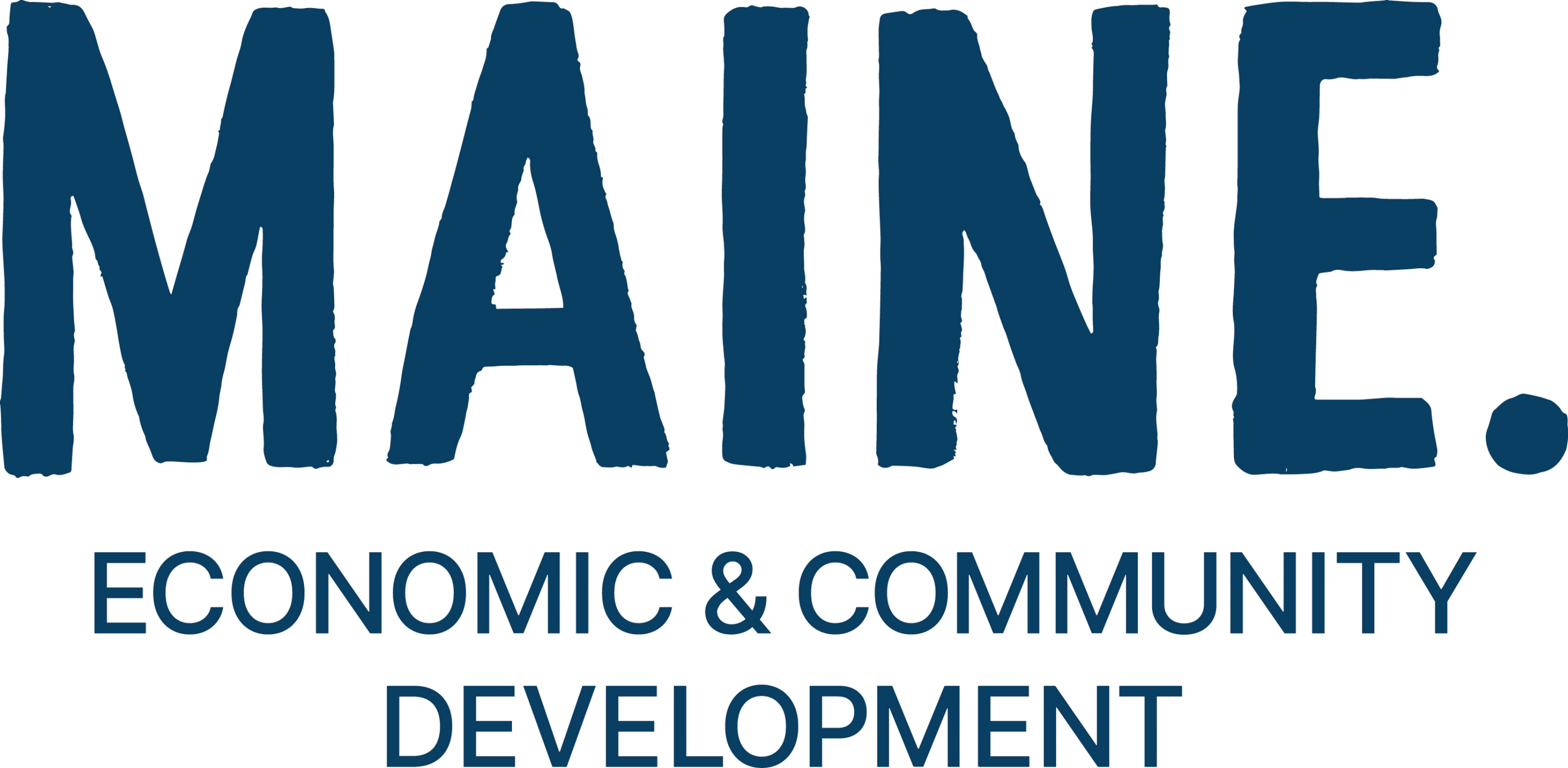 blue letters that spell maine economic and community development
