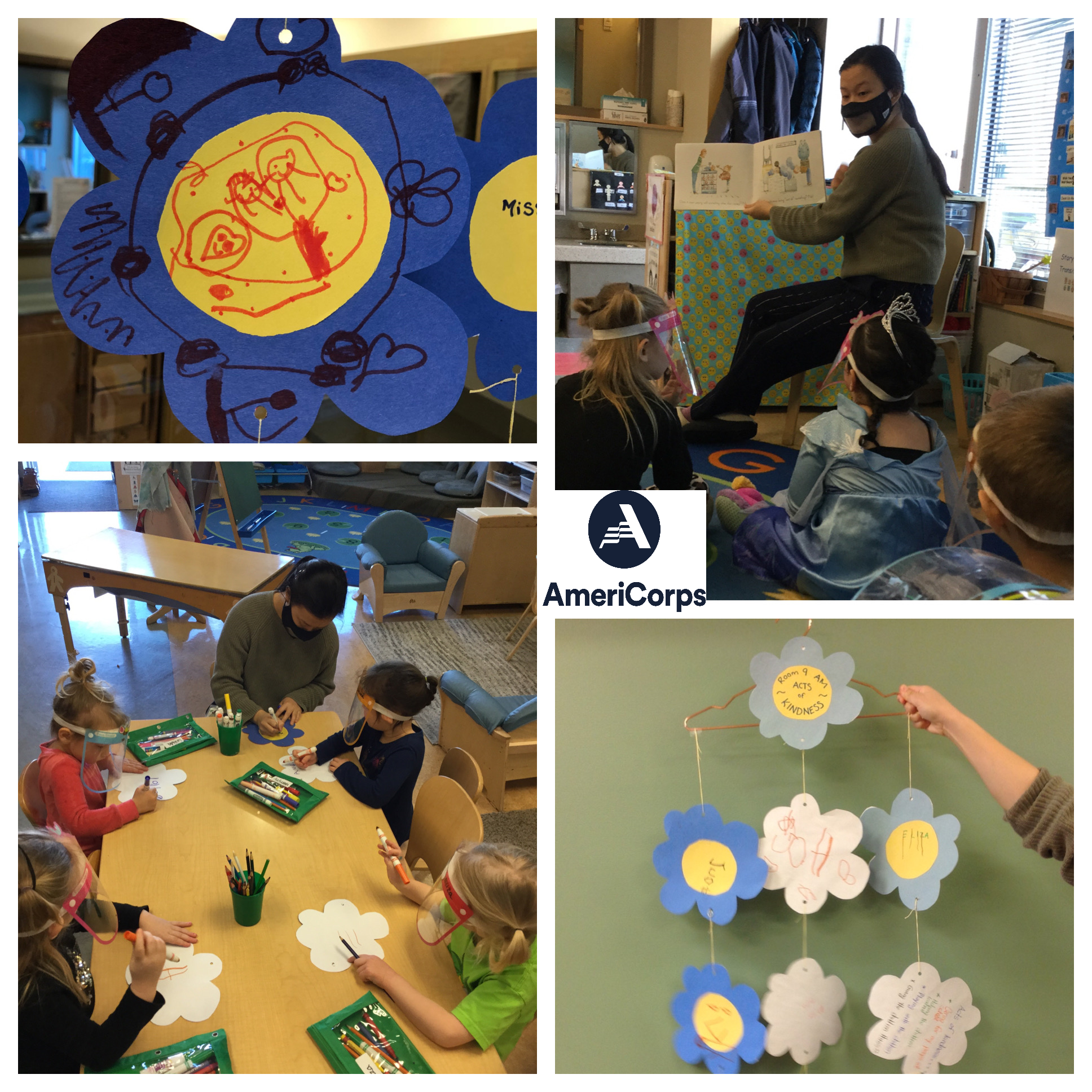 Collage of images featuring a teacher and toddlers in a classroom